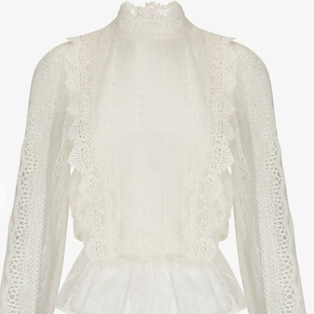 NWT Express Scalloped Lace Mock Neck Peplum Top, S
